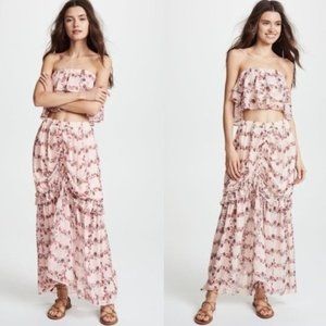 Revolve: Endless Rose Fence of Roses Ruffled Maxi Skirt Set Size Large.